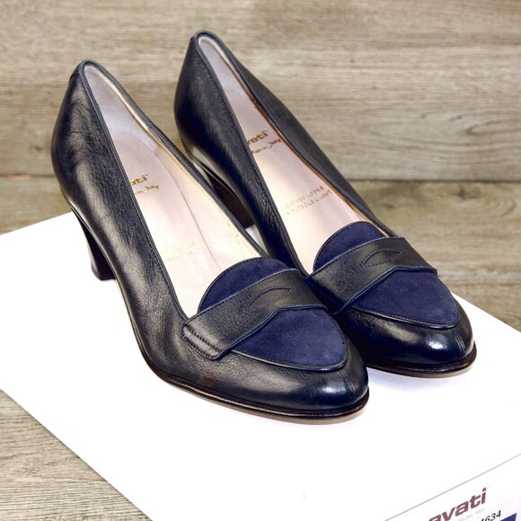 *NEW* $595 Neiman Marcus GRAVATI Women's 8 M Navy Calf/Suede 4634 *add $15 Trees